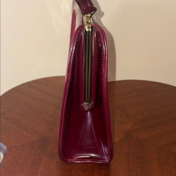 Town & Country Vintage 50’s Satchel Shoulder bag  burgundy red wine Suede Patent - Picture 7 of 13